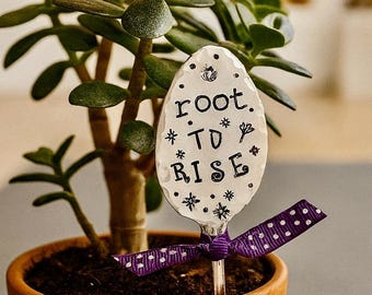Hand Stamped Lotus Flower Spoon: Yoga Gift, Spiritual Plant Marker