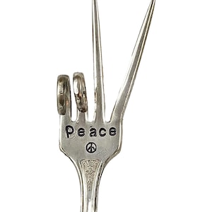 Hand Stamped Peace Sign Garden Marker: Recycled Silver Fork Plant Stake