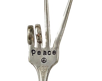 Garden Marker Plant Stake,  PEACE hand stamped Peace Sign, Recycled FORK, Best Selling Item, For Pots or Herb Boxes, Gardening Gift