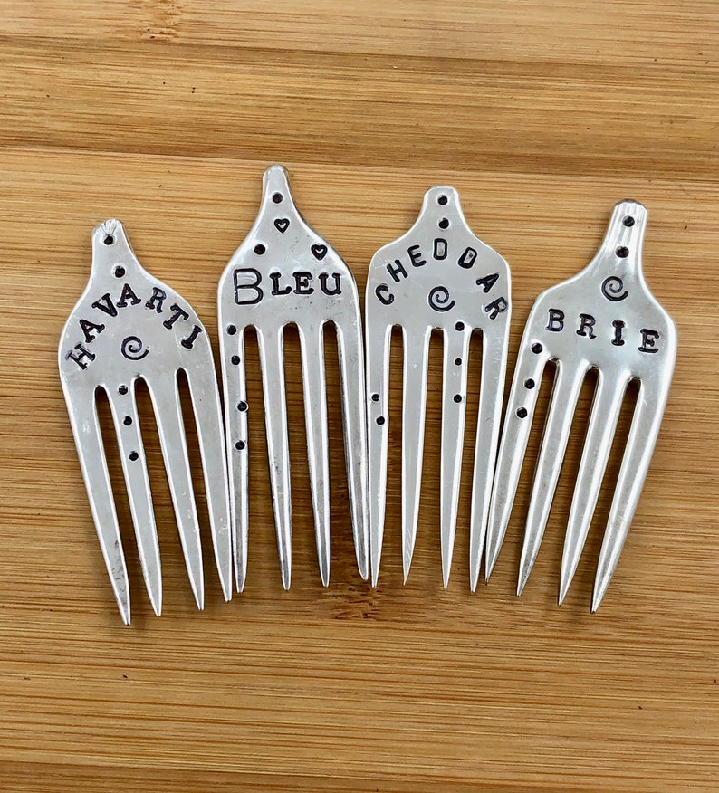Cheese Markers Set of 4 Silver Plate Recycled Forks Havarti Etsy