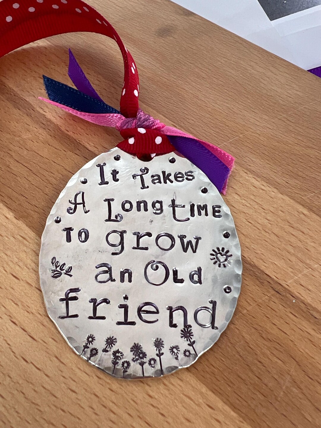 Hand Stamped Silverplate Ornament: Friendship Gift, Recycled Spoon - Etsy