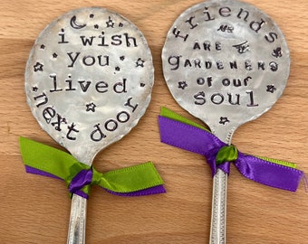 Garden Marker Set of 2, Hand Stamped Recycled Spoons, Friendship gift plant markers, best selling items, for bestie longtime friend