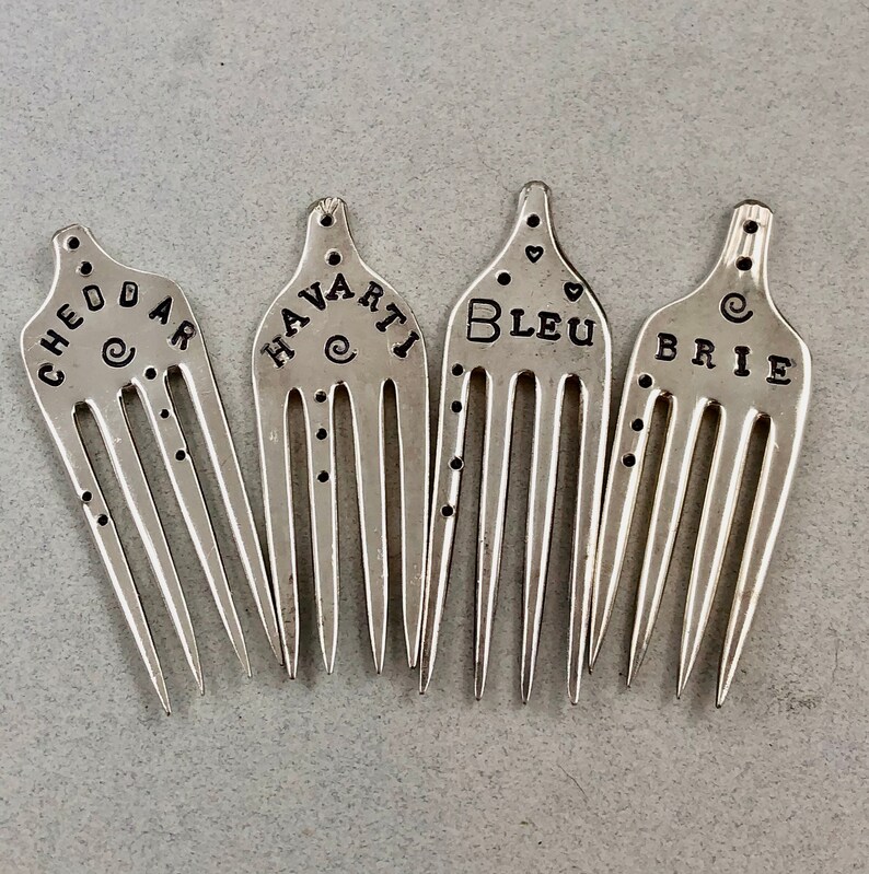 Cheese Markers Set of 4 Silver Plate Recycled Forks Havarti Etsy