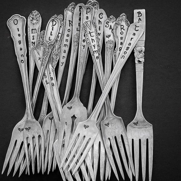 Hand Stamped Vintage Silverware Herb Markers: Custom Garden Decor