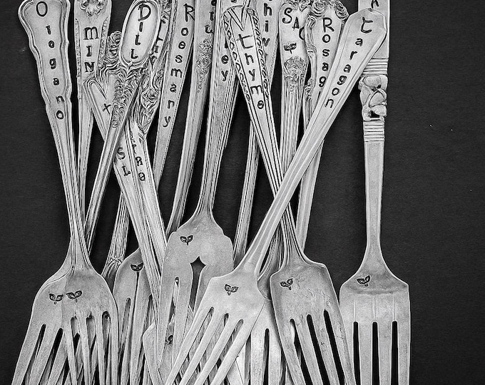 Hand Stamped Vintage Silverware Herb Markers: Custom Garden Decor