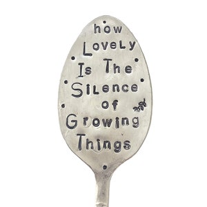 Garden Marker, Vintage Spoon, Handstamped silver Plant Tag Stakes, Quote Book Lovers, Inspirational saying Words, Metal Garden Marker Art