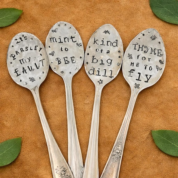 Funny Stamped Herb Markers: Silver Plate Vintage Spoons