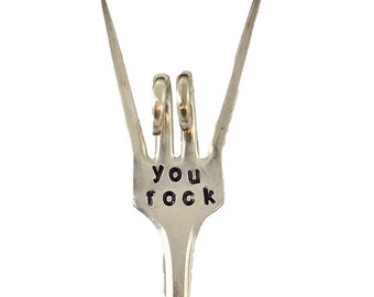 Garden Marker, You Rock hand stamped Funky Garden Art Fork rock and roll, flower pot herb plant garden marker twisted fork