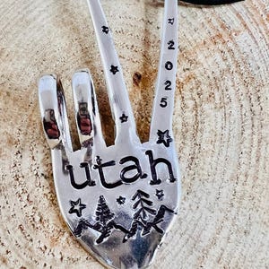 Handmade Utah 2025 Peace Sign Ornament: Recycled Silver Fork