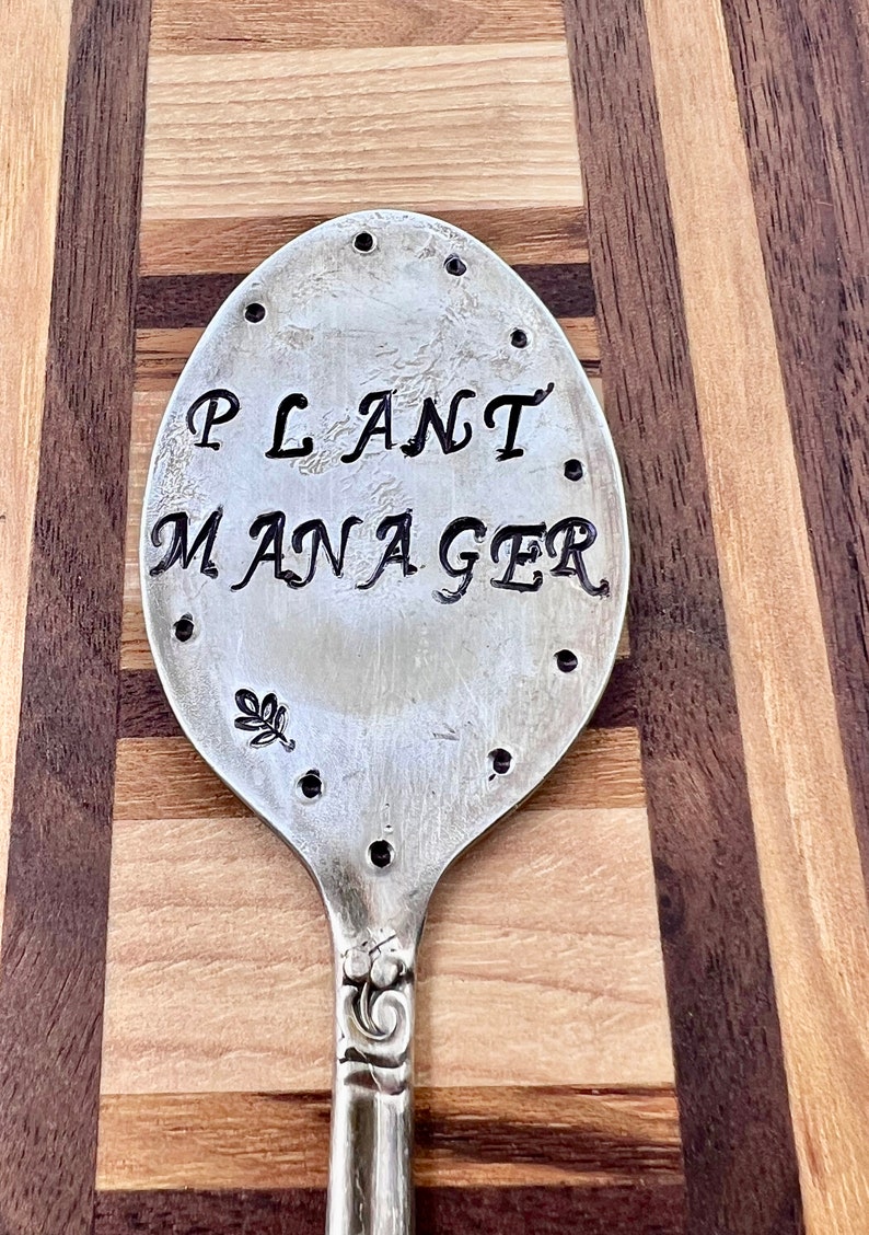 PLANT MANAGER joke Garden Marker Stamped Spoon, Plant Manager Spoon, made In USA, image 2