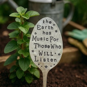 Hand Stamped Vintage Spoon Plant Marker: Garden Art