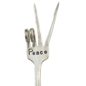 Garden Marker Sign, Peace Sign made from Recycled Silver Plate FORK, stamped and Twisted, CONTAINER Pot plants Herbs Flower Pots