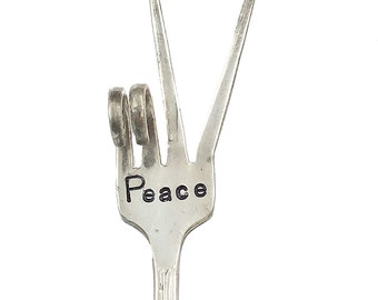 Garden Marker Sign, Peace Sign made from Recycled Silver Plate FORK, stamped and Twisted, CONTAINER Pot plants Herbs Flower Pots
