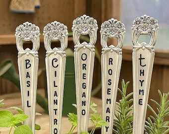 Silver Plate Herb Markers: Upcycled Vintage Spoon Handles, Set of 5