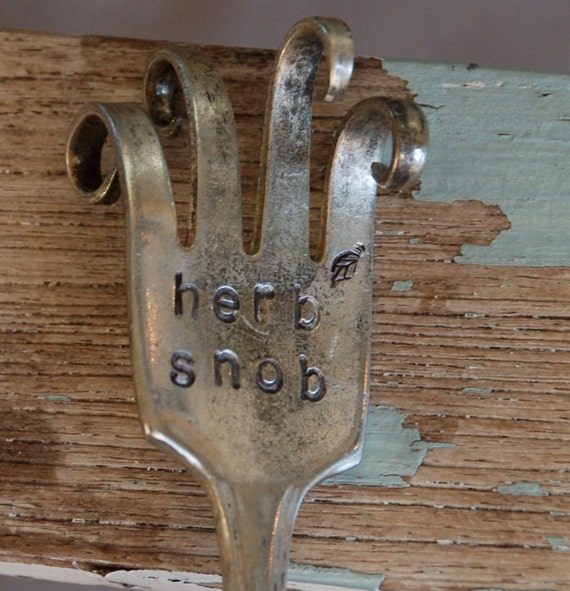 Items similar to Herb Snob hand stamped Twisted Fork garden art on Etsy