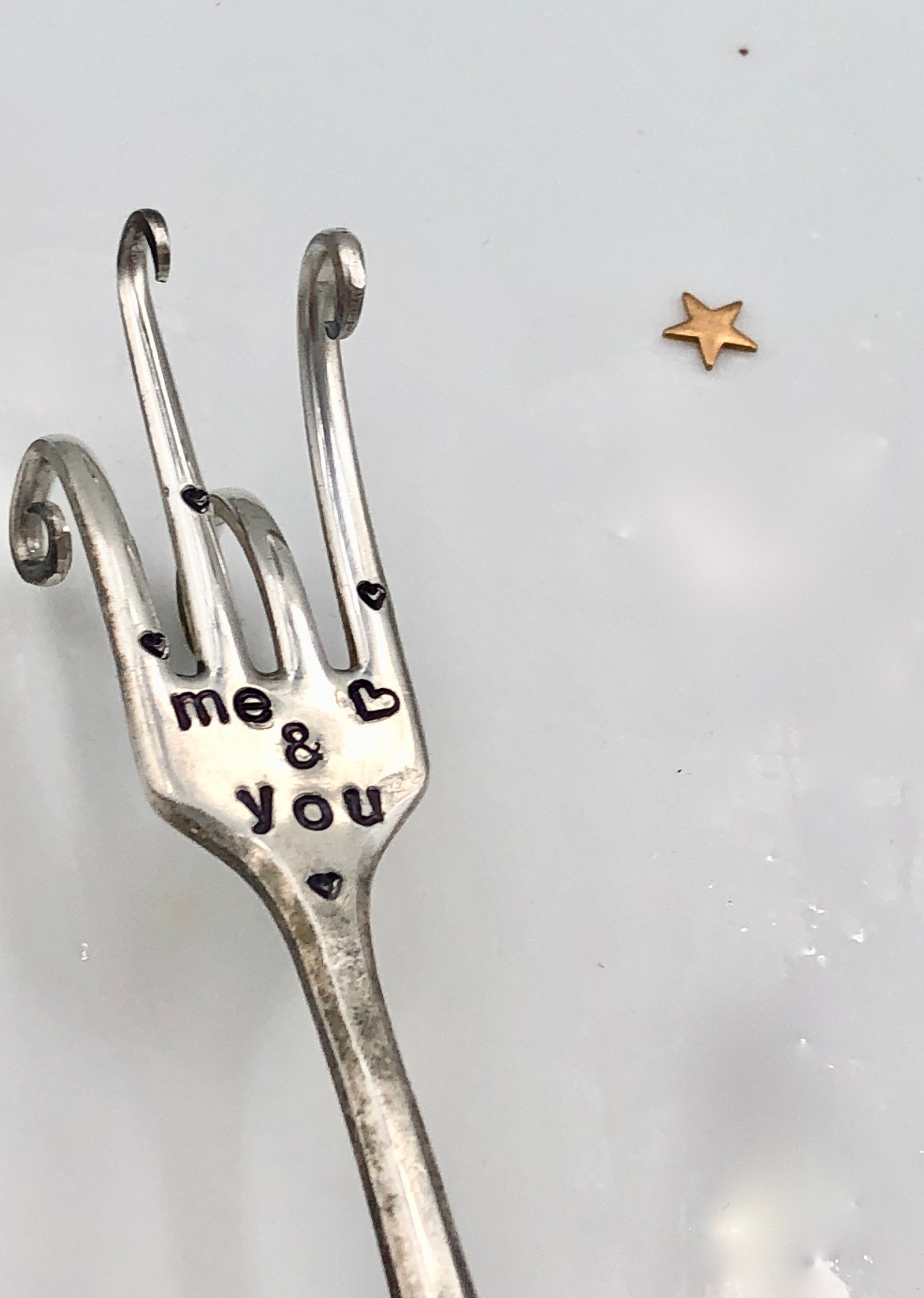 Me & You hand stamped Twisted Fork Garden Art Wedding or Etsy