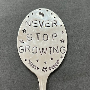 Stamped Silver Spoon Garden Marker: Inspirational Plant Sign