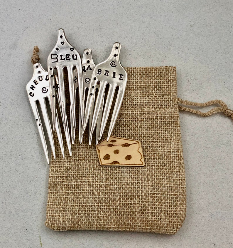 Cheese Markers set of 4 Silver Plate Recycled Forks Havarti Etsy