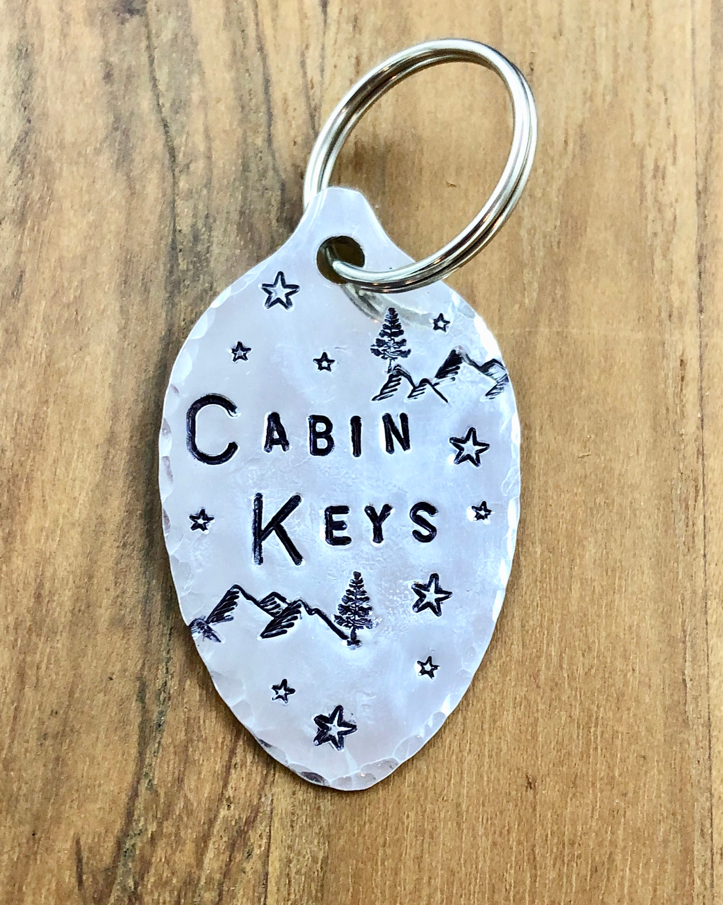 thumbnail image 2 of Personalized Engraved Cabin Leatherette Keychain – Tan – Made In USA 2 of 6