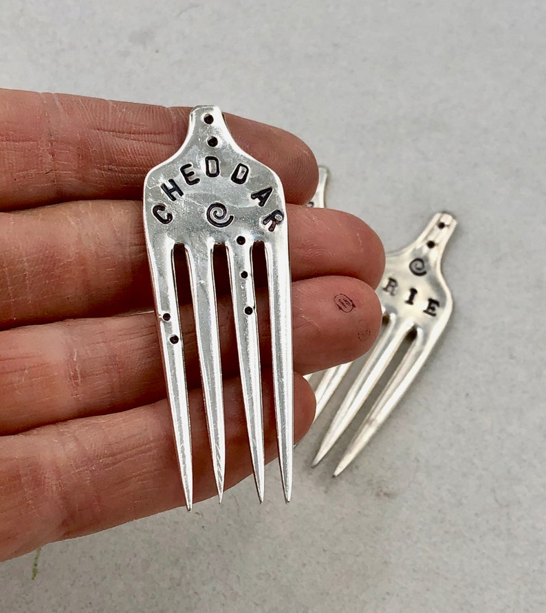 Cheese Markers Set of 4 Silver Plate Recycled Forks Havarti Etsy