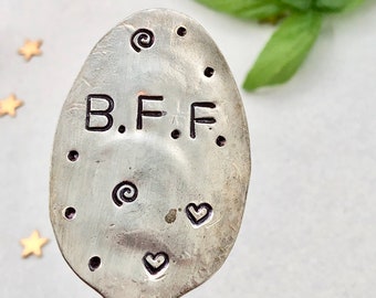 Garden Marker Plant Sign, Friendship BFF Stamped Silver Plate tea Spoon, Herb Marker, Garden Marker