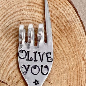 Hand-Stamped Silver Plate Olive Fork: "Olive You" Charcuterie Board Pick