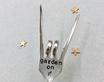 Hand Stamped Fork Garden Marker, Rock and Roll Garden Art