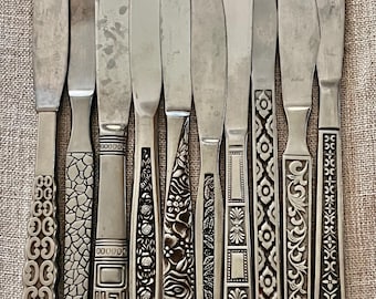 10 Vintage Mid Century Modern Stainless Dinner Knives Mixed Lot MCM Replacement Flatware Japan Korea Retro Atomic Kitchen