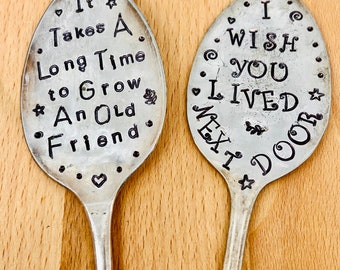 Rustic Garden Marker, It Takes A Long Time to Grow an OLD FRIEND I Wish You Lived Next Door, set of 2 girlfriend longtime friend, for plants