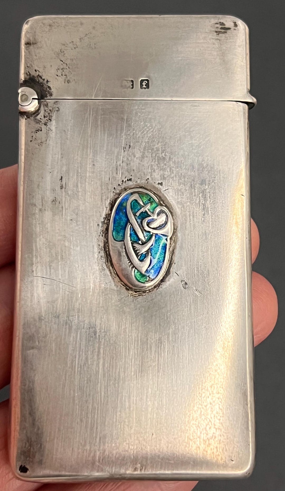 Antique Sterling Silver Vesta Case Art Nouveau Enamel Match Safe ...