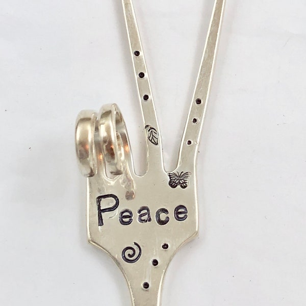 Garden Marker Plant Stake,  PEACE hand stamped BUTTERFLY.  Recycled FORK, Best Selling Item, For Pots or Herb Boxes, Gardening Gift