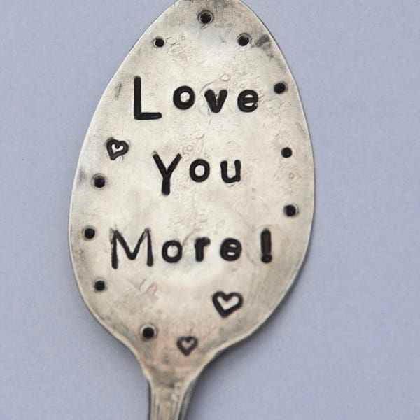 Plant Garden Marker, Love You More with hearts, Vintage Recycled tea Spoon, Fork Plants Flowers Herbs, Great mom gift