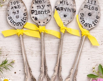 Handmade Garden Marker Stamped Spoons, Funny Positive sayings