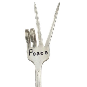 Garden Marker, PEACE hand stamped Peace Sign fork Garden Art,  Best Selling Item, Vintage fork twisted, Containers Pots ONLY