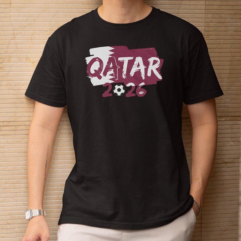 Qatar Flag Animated Tribute for Fans Graphic Tee, Soccer World Tournament Inspired Design, Football Supporters Sports Gift Unisex T-Shirt image 1
