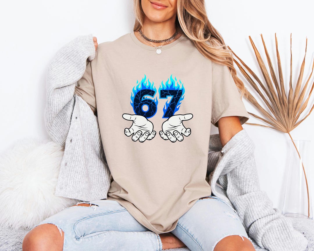 67 Hands Meme Tshirt, Six Seven Gen Z Tee, Blue Fire Viral Top ...