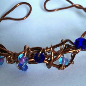 Twisted  copper beaded bracelet, cobalt blue glass beads, handmade