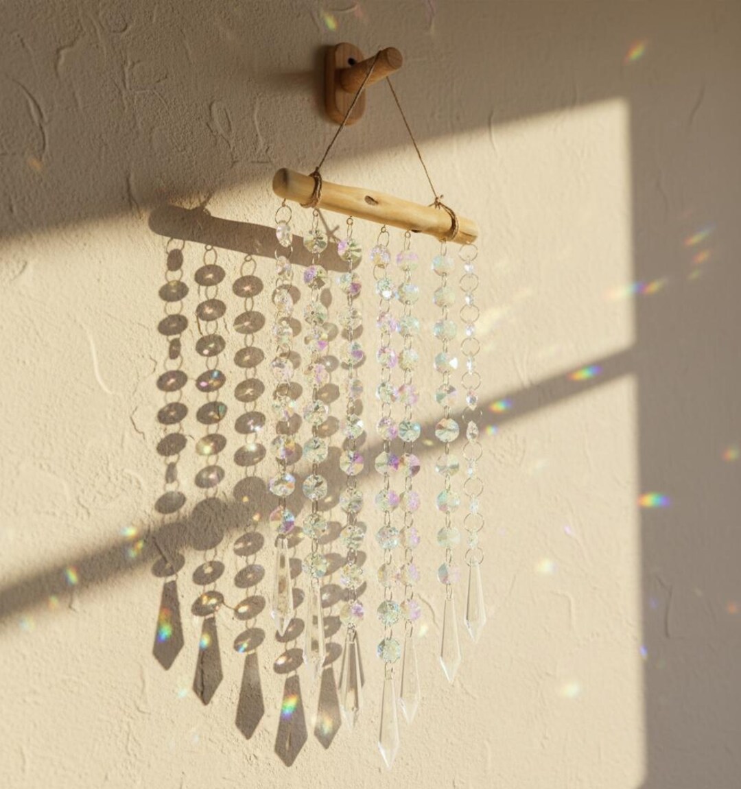 Crystal Suncatcher Wind Chime – Rainbow Maker With Glass & Wood Beads ...