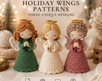 Crochet Angel Pattern PDF | Christmas Angel Ornament Pattern | 3 Holiday Amigurumi Angels | Crochet Christmas Decor | Instant Download