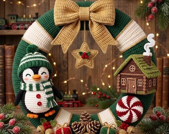 Crochet Christmas Wreath Pattern PDF | Reindeer Santa Snowman Bell Door Hanger | Holiday Welcome Sign | Christmas Home Decor