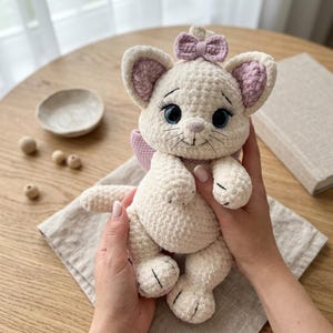 Virkmönster för katter i PDF-format | Amigurumi-mönster för katter med rosett | Enkel virkad plyschkatta | Söt kattleksak gör-det-själv | Direkt digital nedladdning