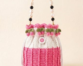 Crochet Floral Bucket Bag Pattern PDF | Drawstring Purse Crochet Pattern | Summer Shoulder Bag | Flower Bag DIY | Instant Download