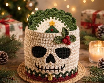 Christmas Crochet Skull Hat Pattern PDF | Holiday Skull Beanie Crochet Pattern | Festive Halloween Christmas Hat | DIY Crochet Pattern