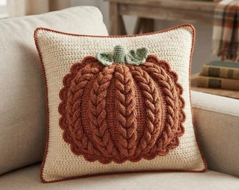 Crochet Pumpkin Pillow Cover Pattern PDF | Bobble Stitch Fall Pillow | 16x16 Autumn Cushion Cover | Halloween Home Decor | Instant Download