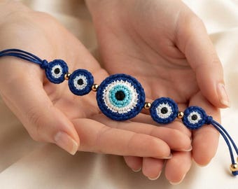 Evil Eye Crochet Bracelet Pattern PDF | Adjustable Friendship Bracelet Tutorial | Boho Crochet Jewelry | DIY Bracelet Pattern |
