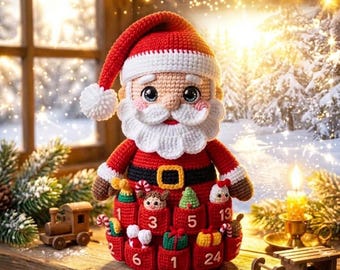 Crochet Santa Advent Calendar Pattern PDF | Christmas Amigurumi Countdown | Santa Pocket Organizer | Holiday Crochet Decor |