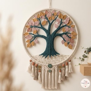 Tree of Life Wall Hanging Pattern | Crochet Macrame Hoop Decor PDF (Autumn Leaves, Beaded)