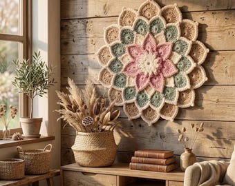 Boho Flower Wall Hanging Crochet Pattern | Mandala | Dahlia | Lotus | Nursery Bedroom