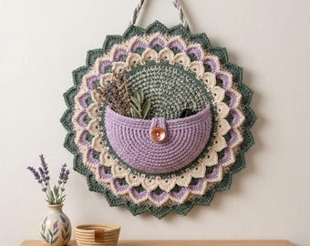Sunflower Crochet Wall Organizer Pattern PDF, Hanging Storage Basket, Floral Wall Pocket, Crochet Home Decor, Instant Digital Download