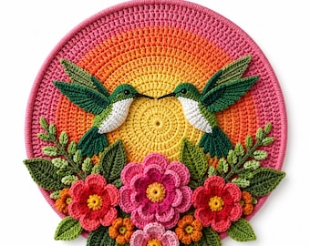 Crochet Hummingbird Wall Hanging Pattern | Boho Floral Mandala Decor (PDF Pattern)